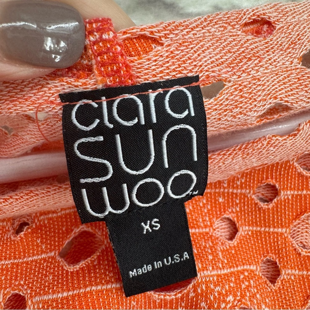 Clara Sunwoo Oversized Laser-Cut Perforated Knit Top - Coral/Orange XS - Picture 9 of 12